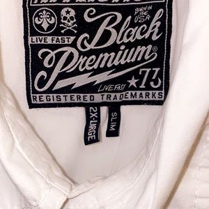 All white Affliction button up shirt